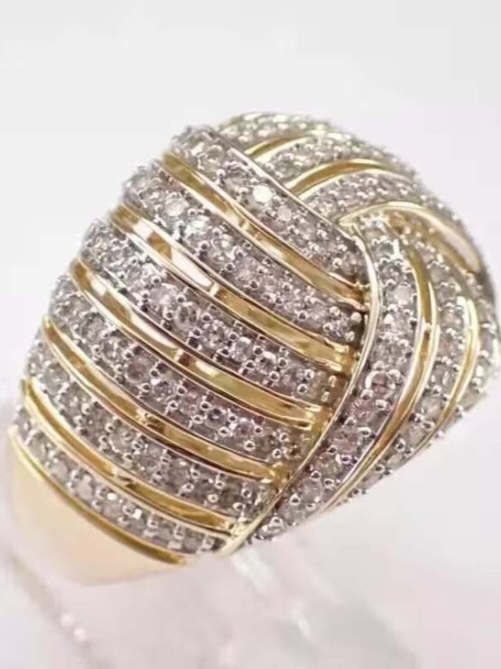 WOW!!! ZIRCONIUM AND GOLDEN MULTI LAYER INTERWOVEN DOME SZ. 7 RING 70